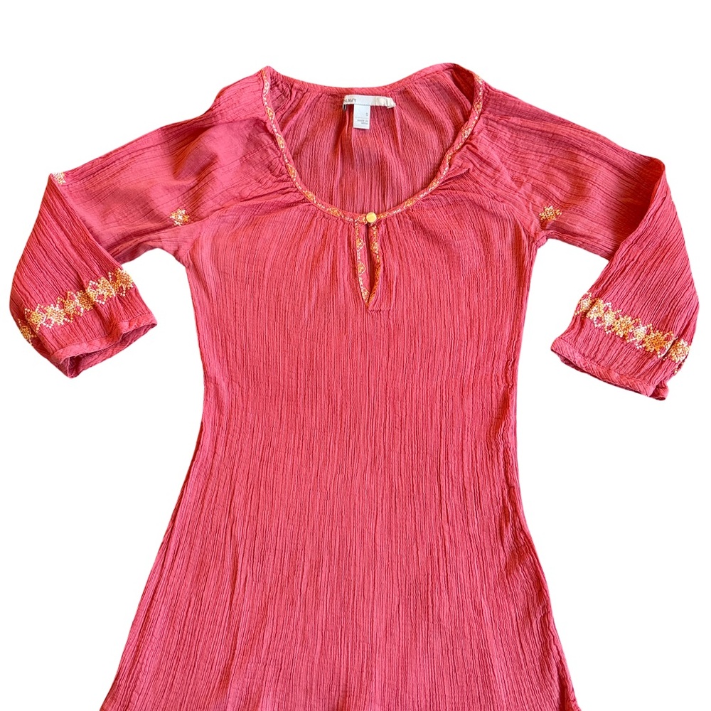 Old Navy Coral Cotton 3/4 Sleeve Top Embroidered Accents Small (3 for $12 item) - Picture 1 of 5